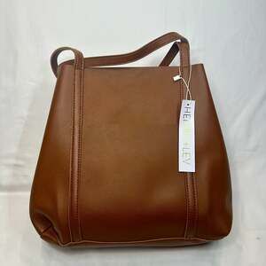 Henny + Lev Danielle Vegan Leather Tote Shoulder Bag Purse, Cognac Brown